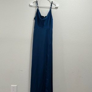 Thread Cowl Neck Sleeveless Long Atlantic Blue Formal dress SZ XS